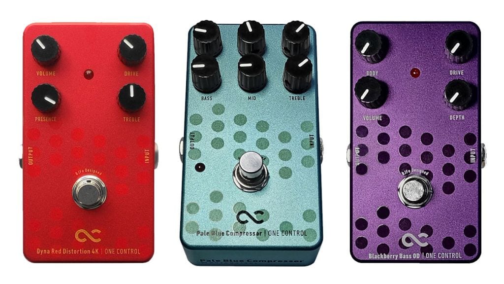 One Control lanza los pedales Dyna Red Distortion 4K, Pale Blue Compressor y Blackberry Bass Overdrive